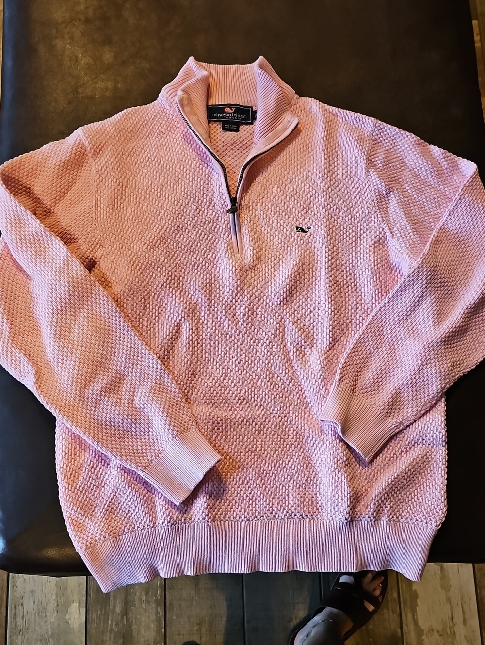 Vineyard Vines Men's Light Pink Textured Quarter-Zip Sweater Size M
